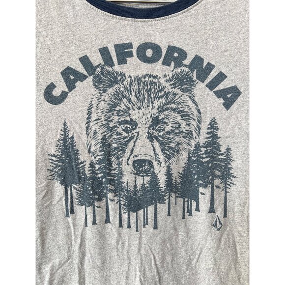 Volcom Graphic Tee Size Medium California Bear Ringer T Shirt Gray Navy Cotton - Picture 3 of 8